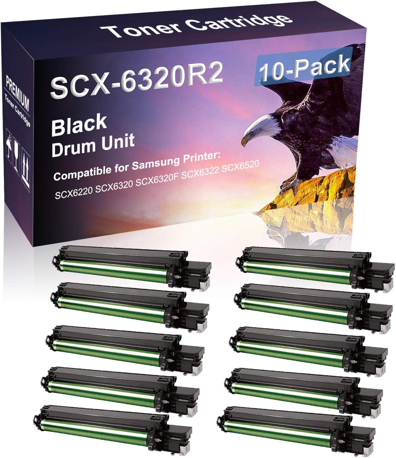 10 Pack (Black) Compatible 6320R2 SCX-6320R2 Black Drum Unit use for Samsung SCX6220 SCX6320 SCX6320F SCX6322 SCX6520 Printer (High Yield)