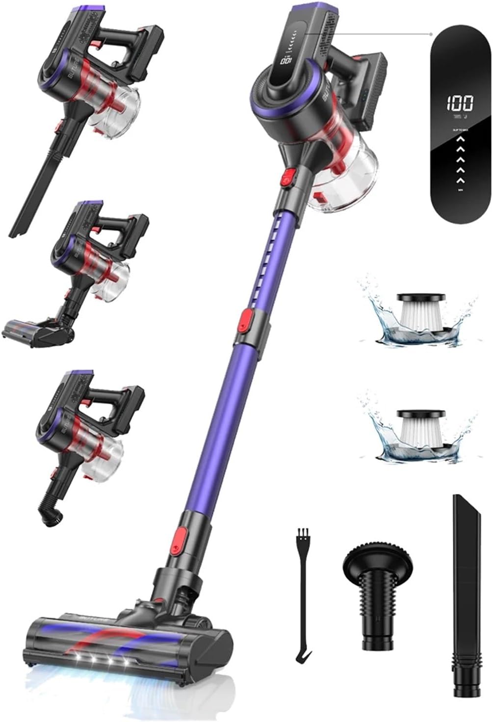 ORCOW 450W 38000KPa Handheld Wireless Cordless Vacuum Cleaner with Touch Display Clean Home Appliance Compatible with Floors/Carpets/Dog Hair, Eu Us Uk Au Plug