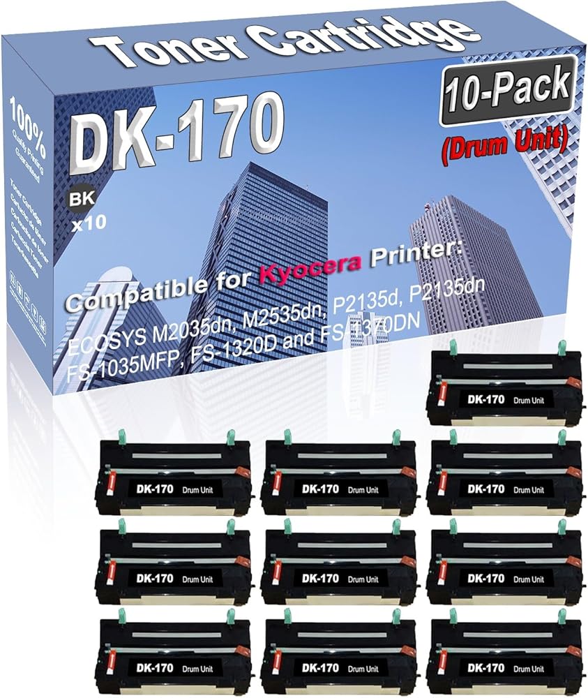Credibility Store 10-Pack (Black) Compatible High Yield DK-170 DK170 302LZ93061 Drum Unit Replacement for Kyocera ECOSYS M2035dn M2535dn P2135d P2135dn FS-1035MFP FS-1320D and FS-1370DN Printer