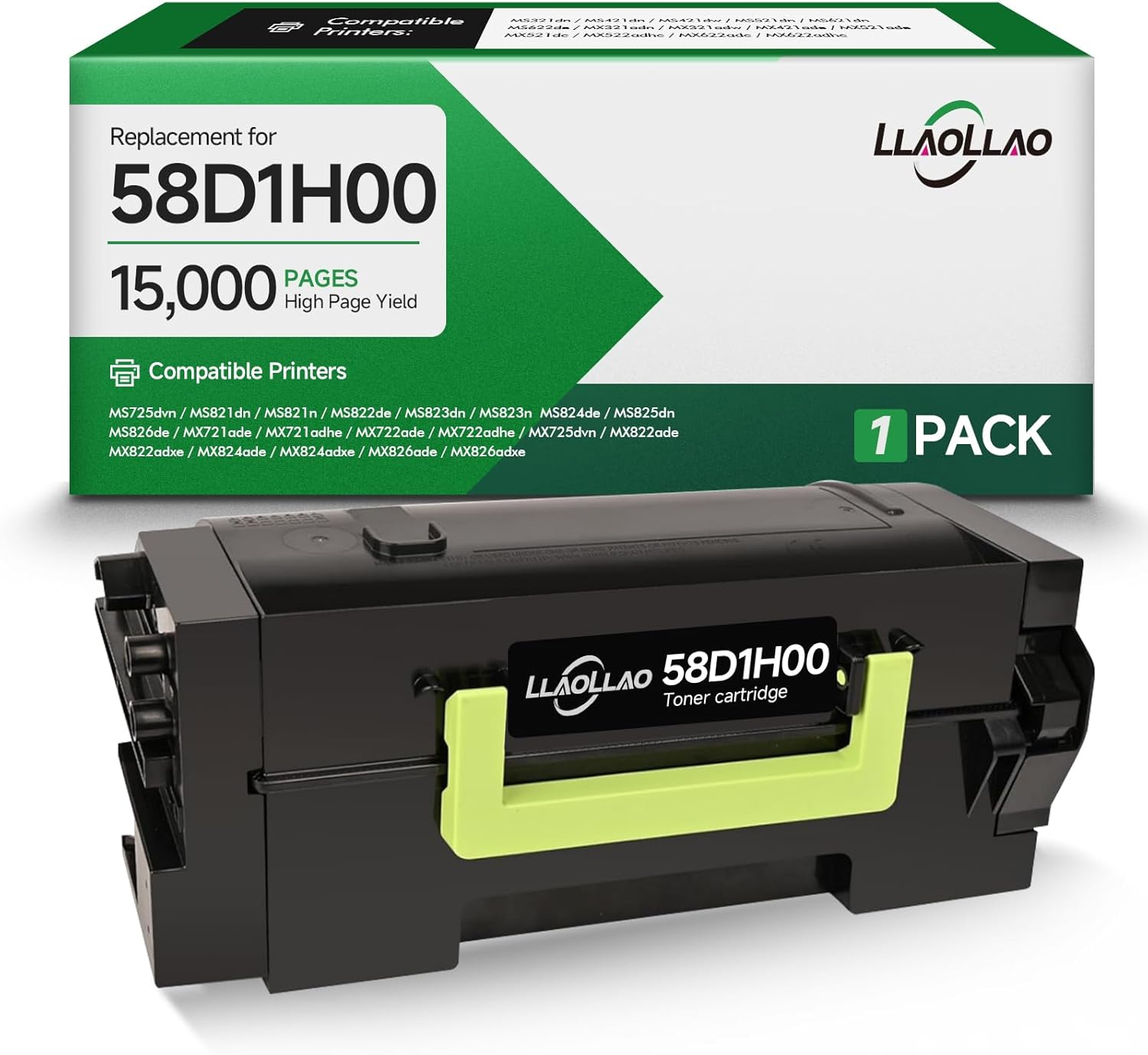 58D1H00 Black Toner Cartridge 58D1000 Compatible for Lexmark Black Toner Cartridge High Yield for MS725 MS821 MS822 MS823 MS824 MS825 MS826 MX721 MX722 MX725 MX822 MX824 MX826 Printer (15,000 Pages)