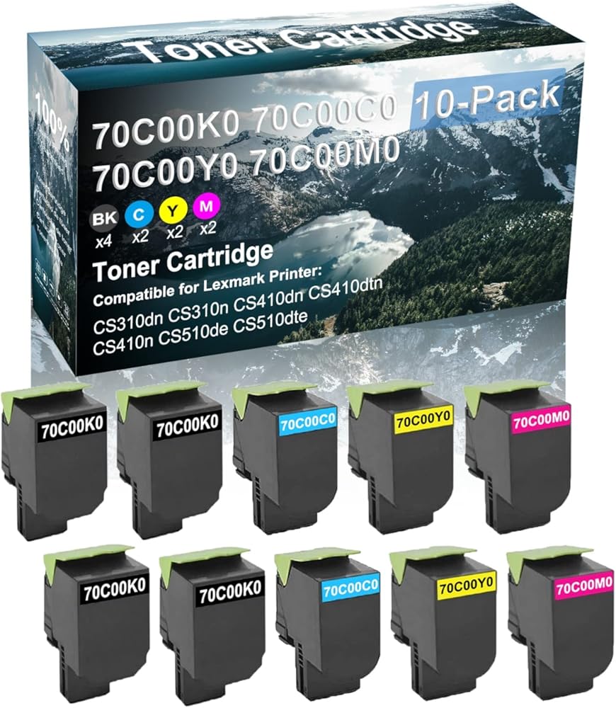 Credibility Store 10 Pack (BK+C+Y+M) Compatible (High Yield) 70C00K0 70C00C0 70C00Y0 70C00M0 Toner Cartridge Used for CS410n CS510de CS510dte Printer