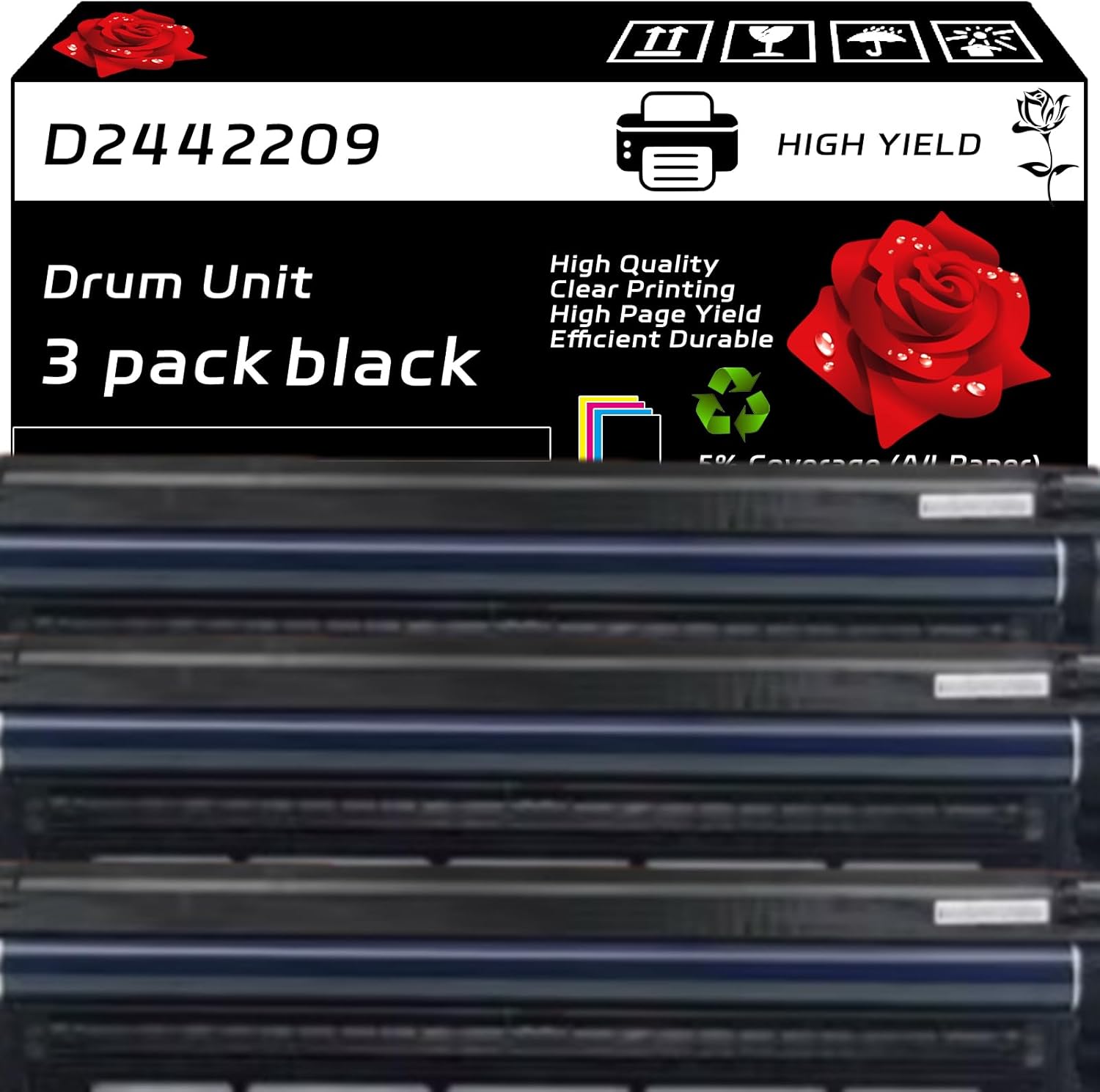 BEMPP D2442209 Drum Unit Compatible for Lanier MP C2004ex MP C2504 MP C2504ex MP C2004 Printers, with Chip, High Yield 70000 Pages, Clear Printing (3 Pack Black)