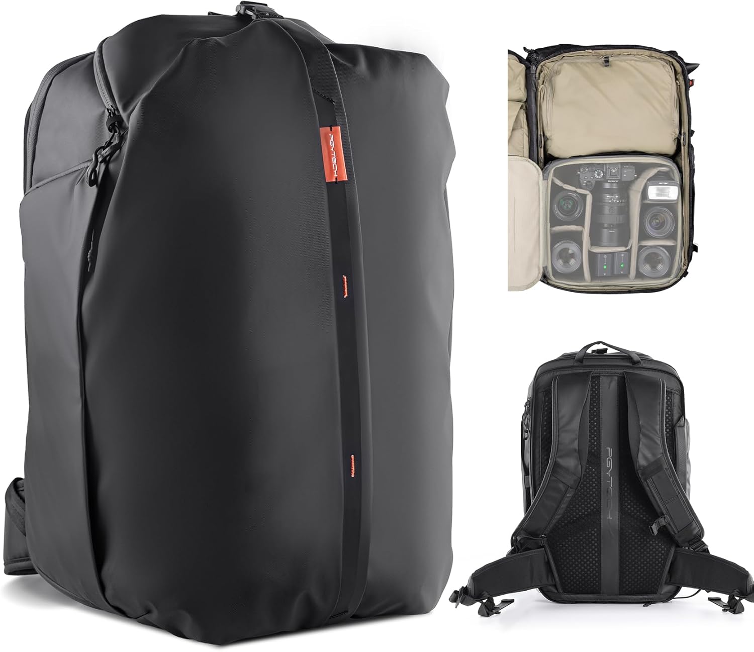 PGYTECH OneMo Travel Backpack 35L, Multifunctional Camera Bag for Traveler and Photographer, Hiking Backpack for Canon/Nikon/Sony and DJI Drones, Waterproof Insert for Laptop Up to 16 Inch, Black