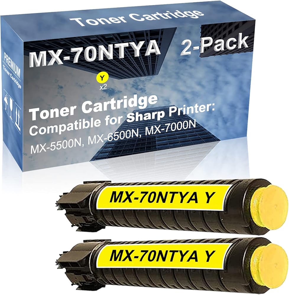 2-Pack (Yellow) Compatible MX-5500N, MX-6500N, MX-7000N Printer Toner Cartridge High Capacity Replacement for Sharp MX-70NTYA Toner Cartridge