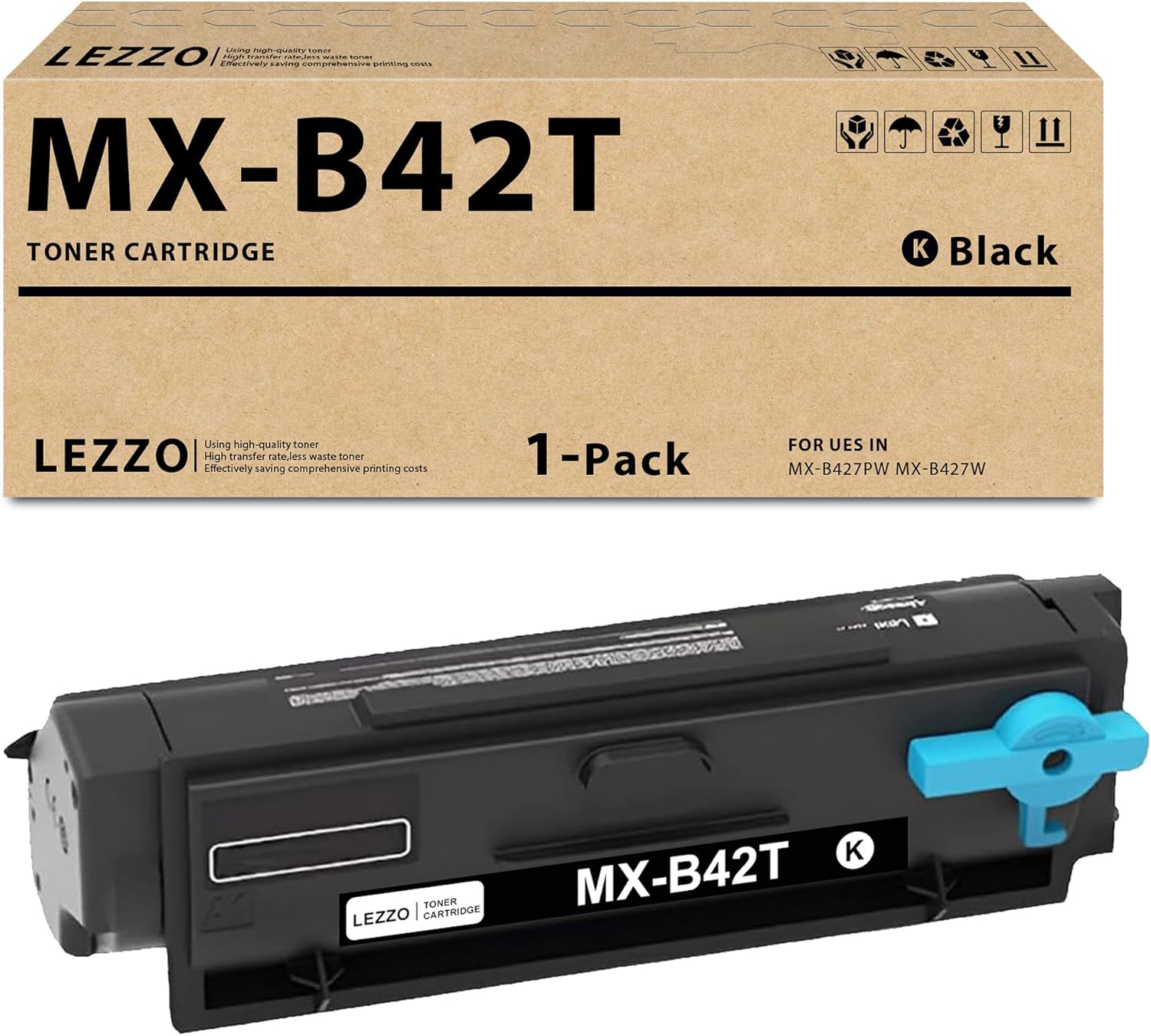 Lezzo MX-B42T Toner Cartridge 1-Pack (with Chip) MX-B42T Black Toner Replacement for Sharp MX-B42T 25B3430 Toner Cartridge for MX-B427PW MX-B427W Printer