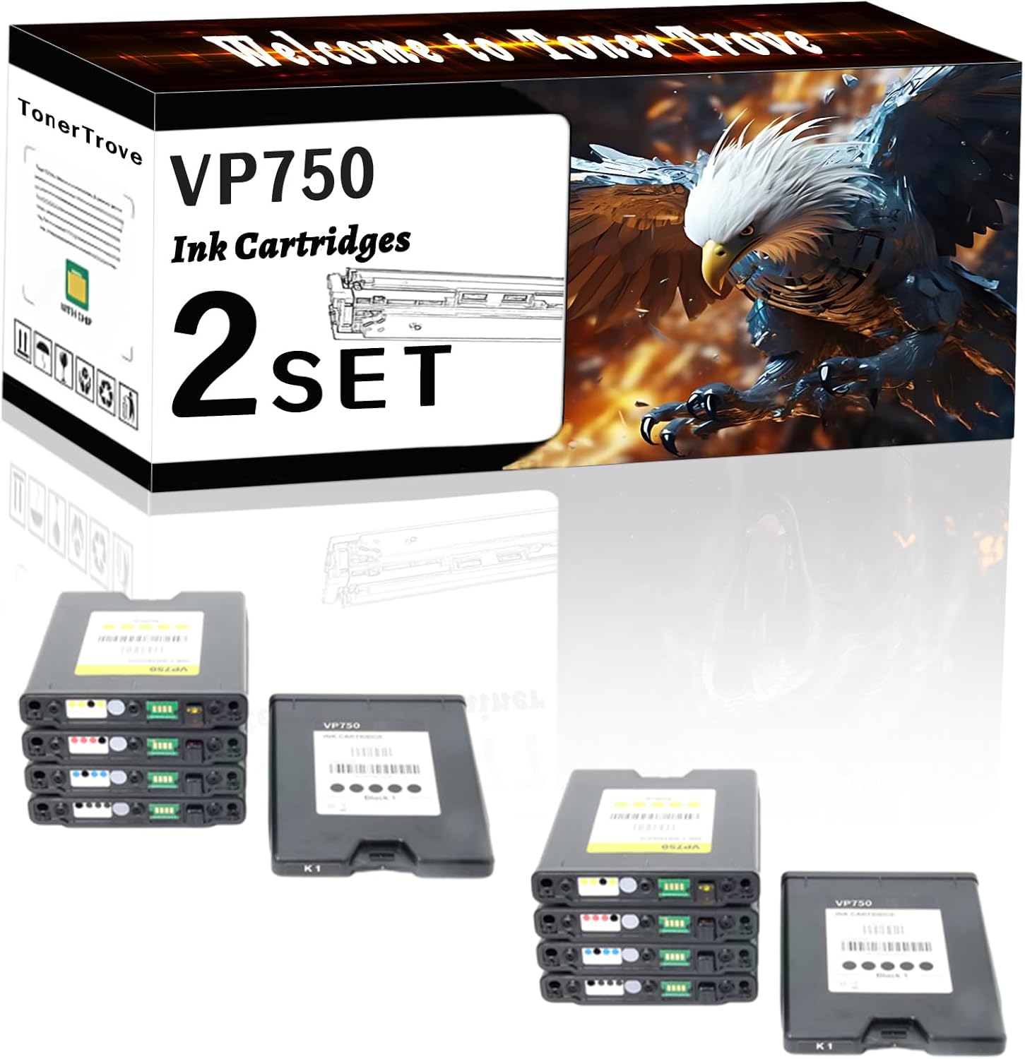 LECUU VP750 Ink Cartridges Compatible for VIP VP750 Printers, Office Printing is Easy Clear Smooth (2 Set)