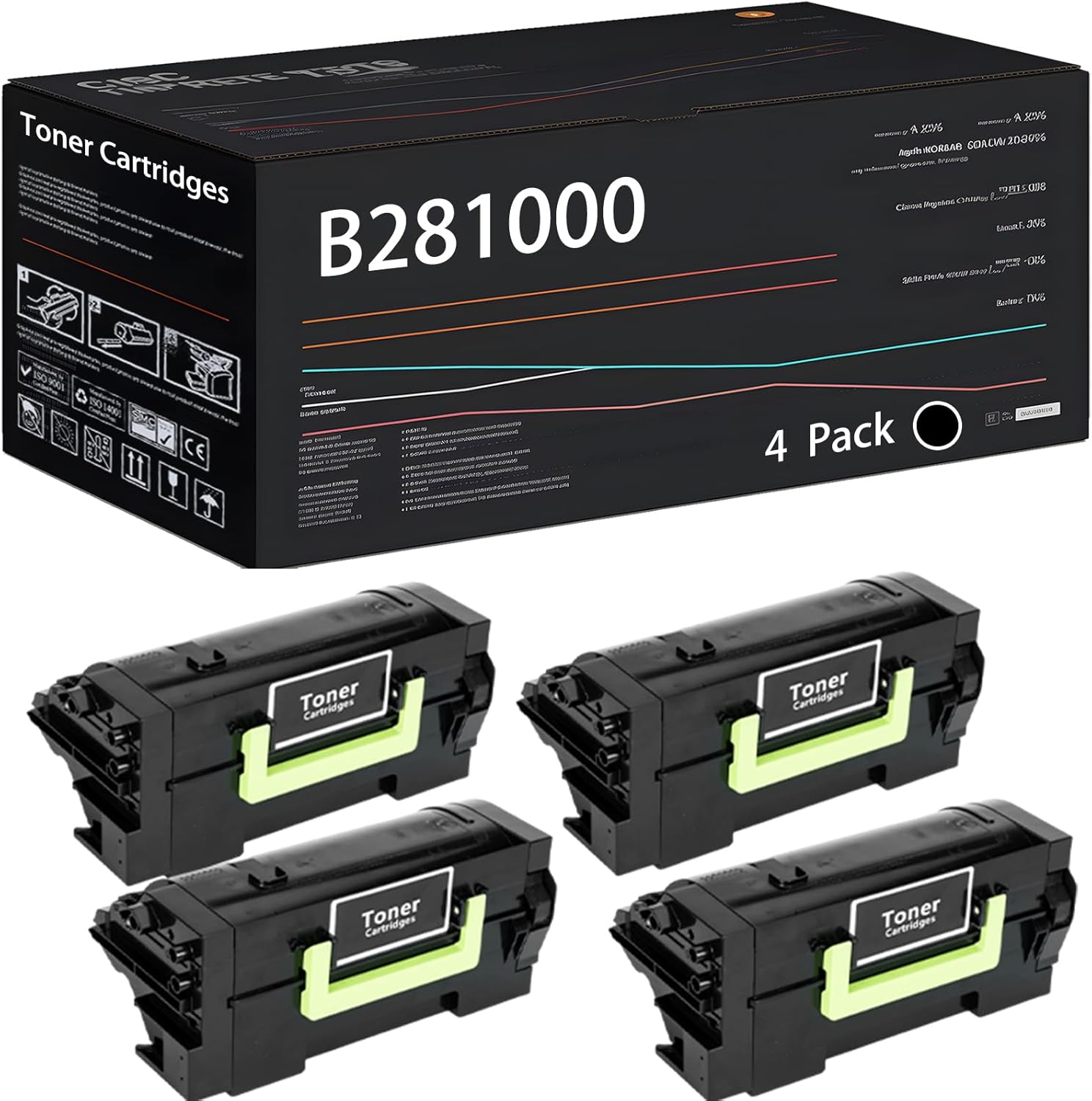 UVUMB B281000 Toner Cartridges Compatible for Lexmark B2865dw B2865 MB2770 MB2770adwhe Printers, with Chip, High Yield 25000 Pages, High-Definition Printing (4 Pack Black)