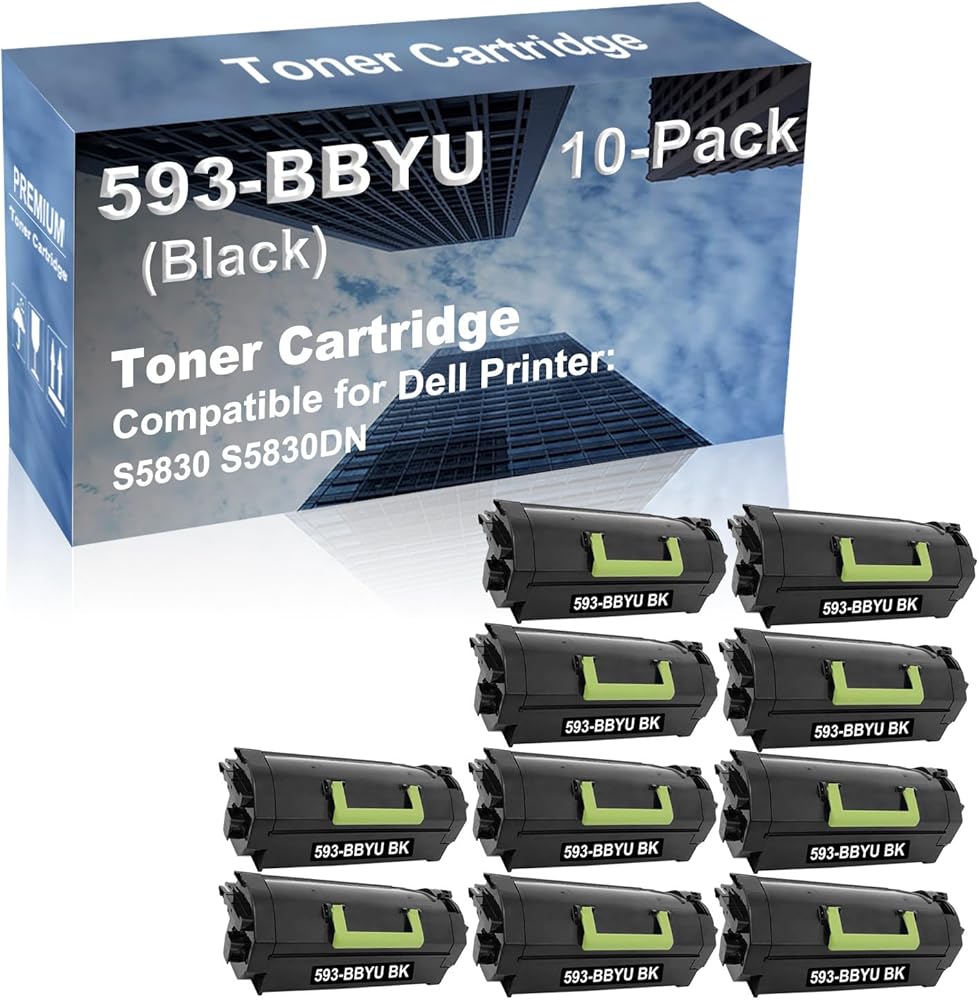 10-Pack Compatible High Capacity 593-BBYU Toner Cartridge use for Dell S5830 S5830DN Printer (Black)