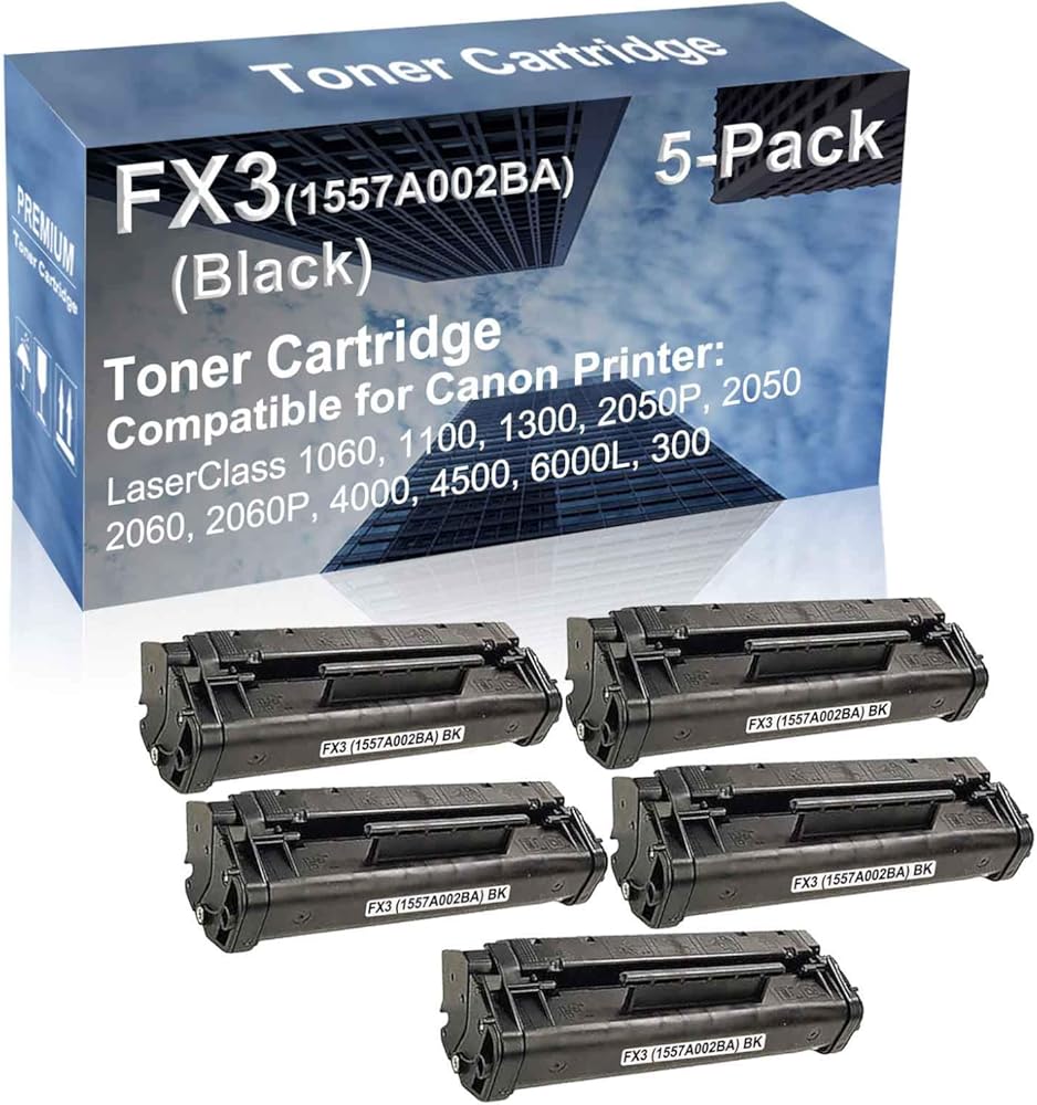 5-Pack Compatible High Yield ImageClass 2050, 2060, 2060P Printer Cartridge Replacement for Canon FX3 (1557A002BA) Toner Cartridge (Black)