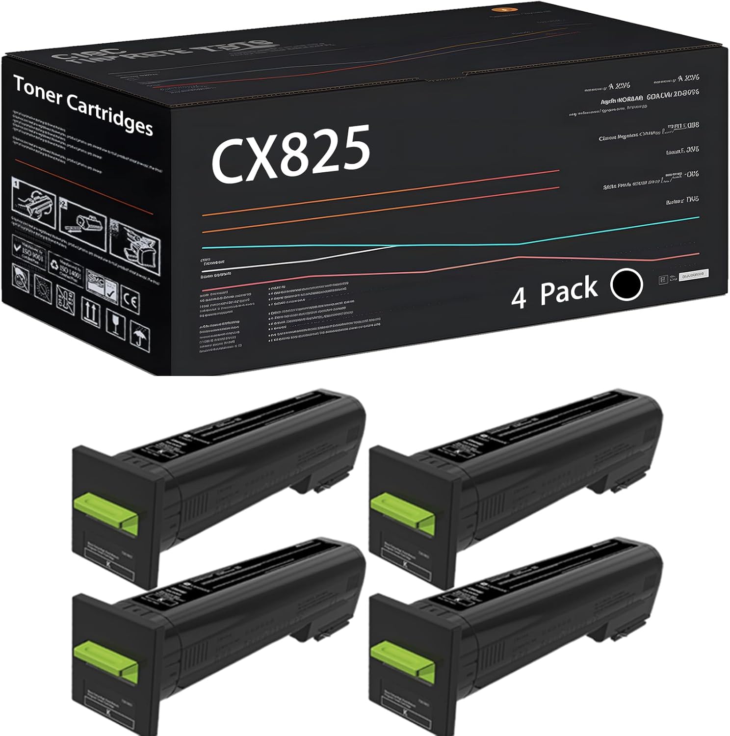 UVUMB Compatible with Lexmark CX825 Toner Cartridges Work for Lexmark CX825de CX825dte CX825dtfe CX860de CX860dte Printers (4 Pack Black)