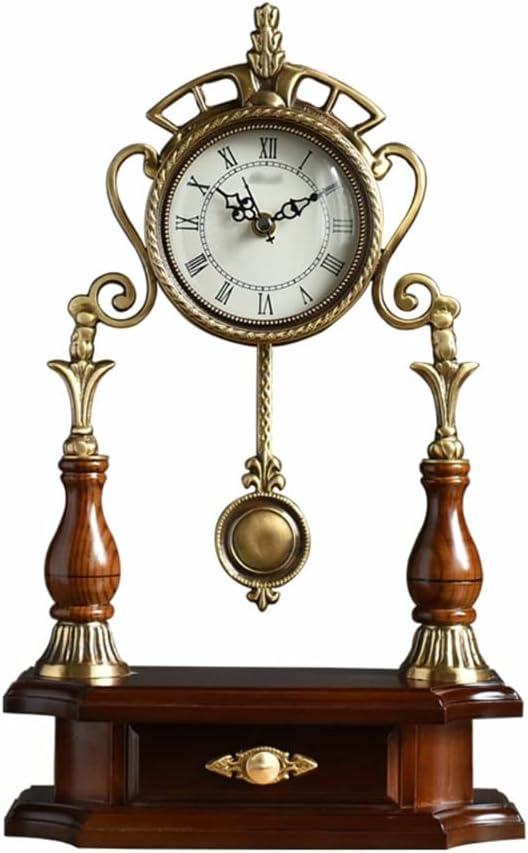 IIPOSAQQ Alarm Clock Fashion Creative Pure Copper Table Clock Retro Design Desktop Desk Clock Decoration Living Room Study Office Clock Desk Clock