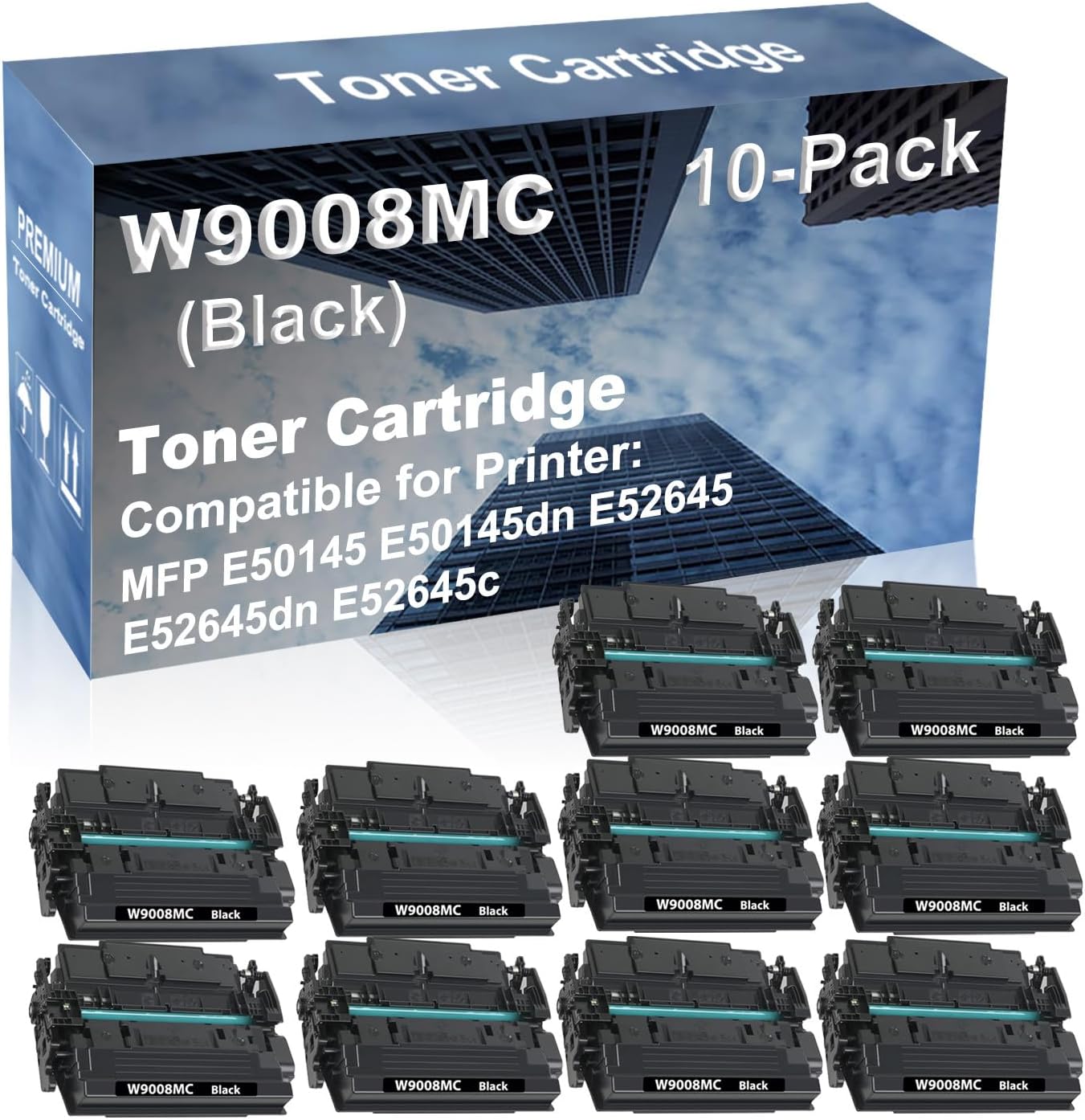 10-Pack Compatible High Yield E50145 E50145dn E52645 E52645dn E52645c Printer Cartridge Replacement for W9008MC Toner Cartridge (Black)