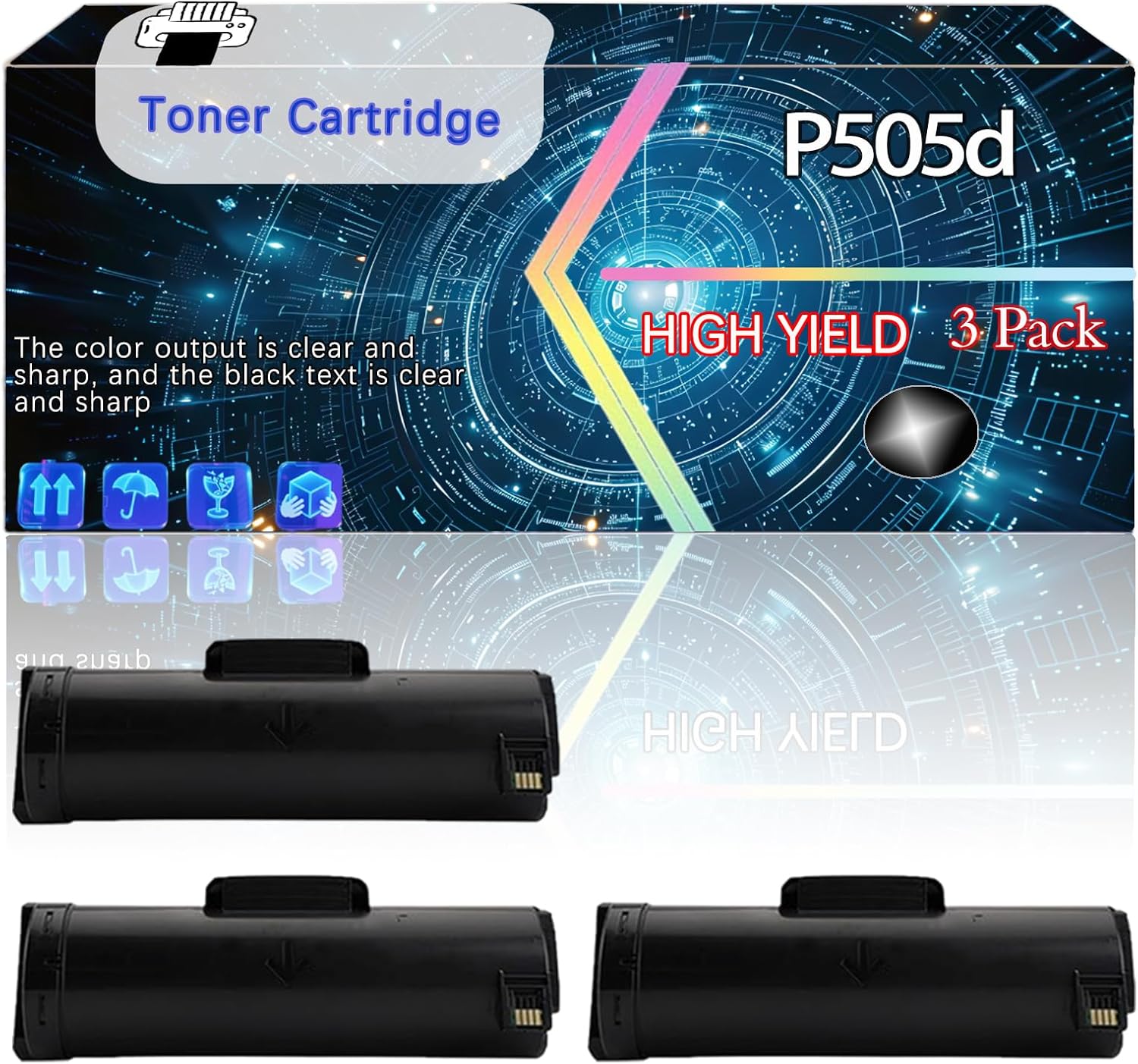 Compatible for Xerox P505d Replacement Toner Cartridge Used with DocuPrint P505d Printer, High Production Multiple Options (3 Pack Black)