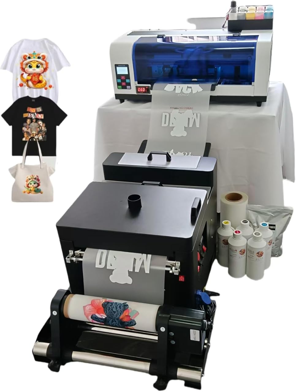 WJTZXY A3+ Plus XP600 DTF Printer with Shaking Dryer Machine,Stable, Colorful,Include 5x500ml Ink & Film and Powder