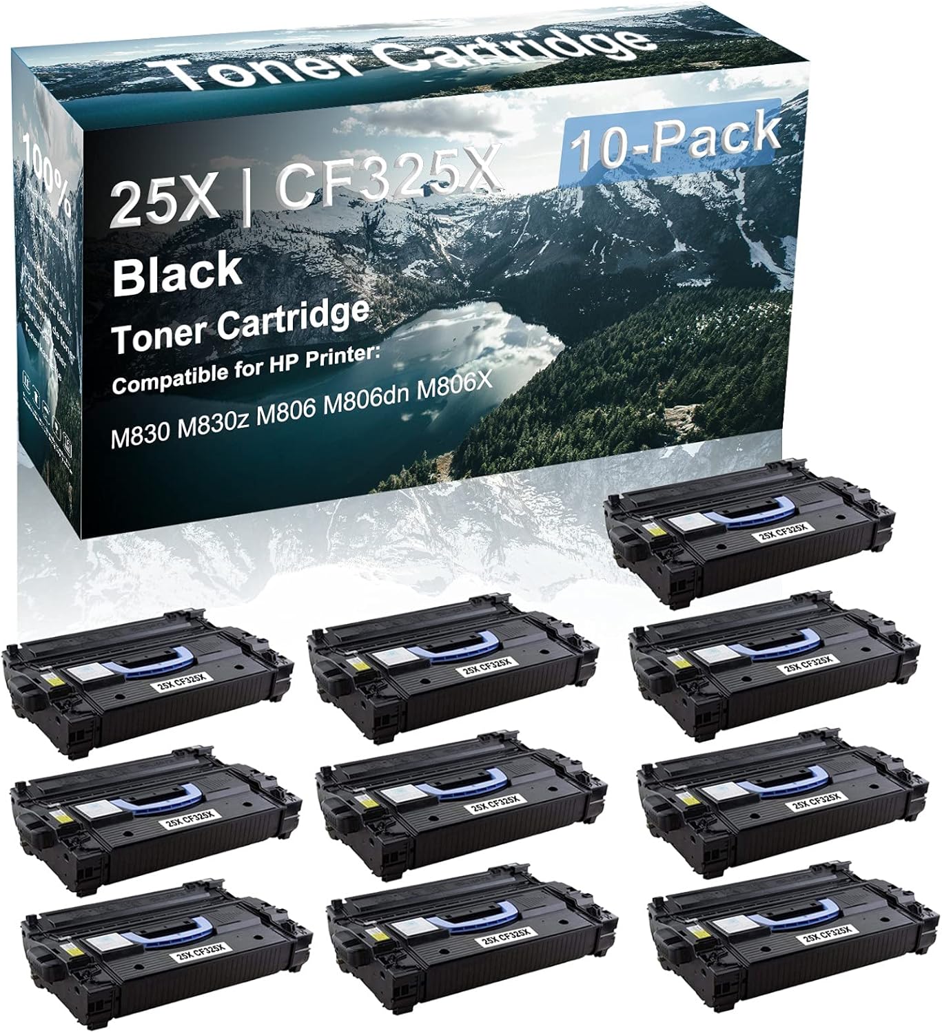 10 Pack Compatible M830 M830z M806 M806dn M806X Laser Toner Cartridge (High Capacity, Black) Replacement for HP 25X | CF325X Printer Toner Cartridge