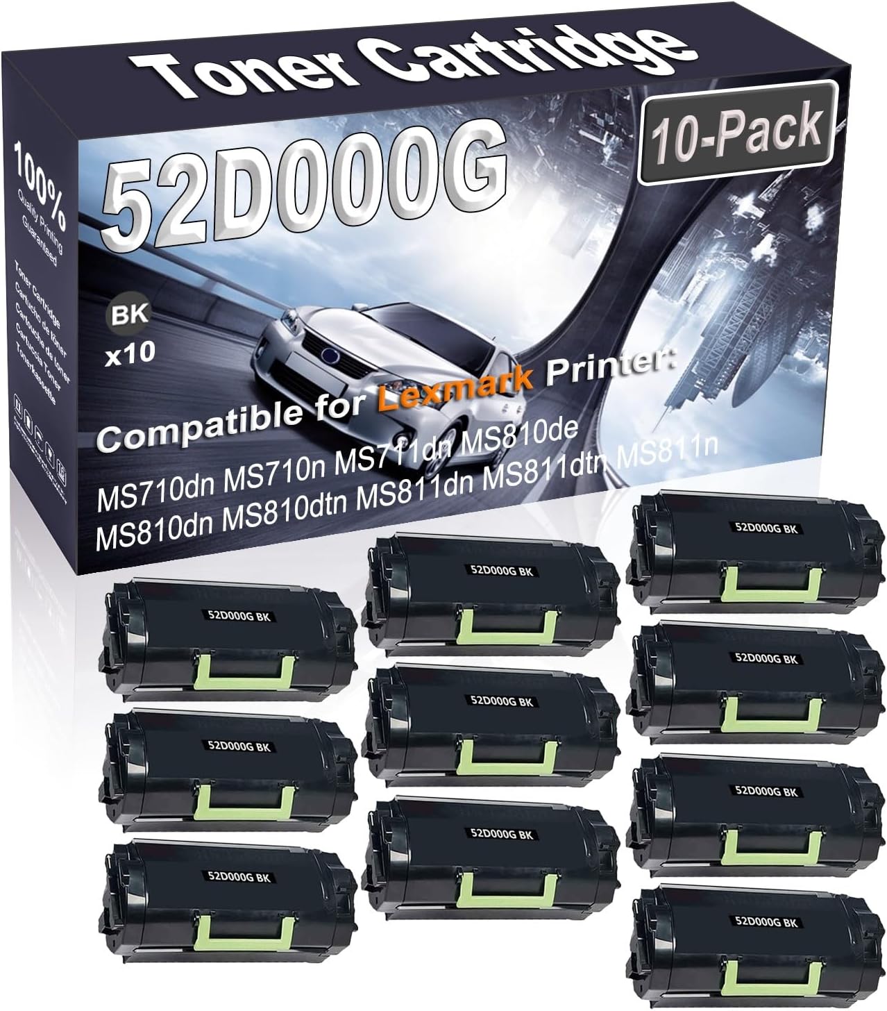 Kolasels 10-Pack (Black) Compatible High Yield 52D000G 520G Printer Cartridge use for MS710dn MS710n MS711dn MS810de MS810dn Printer