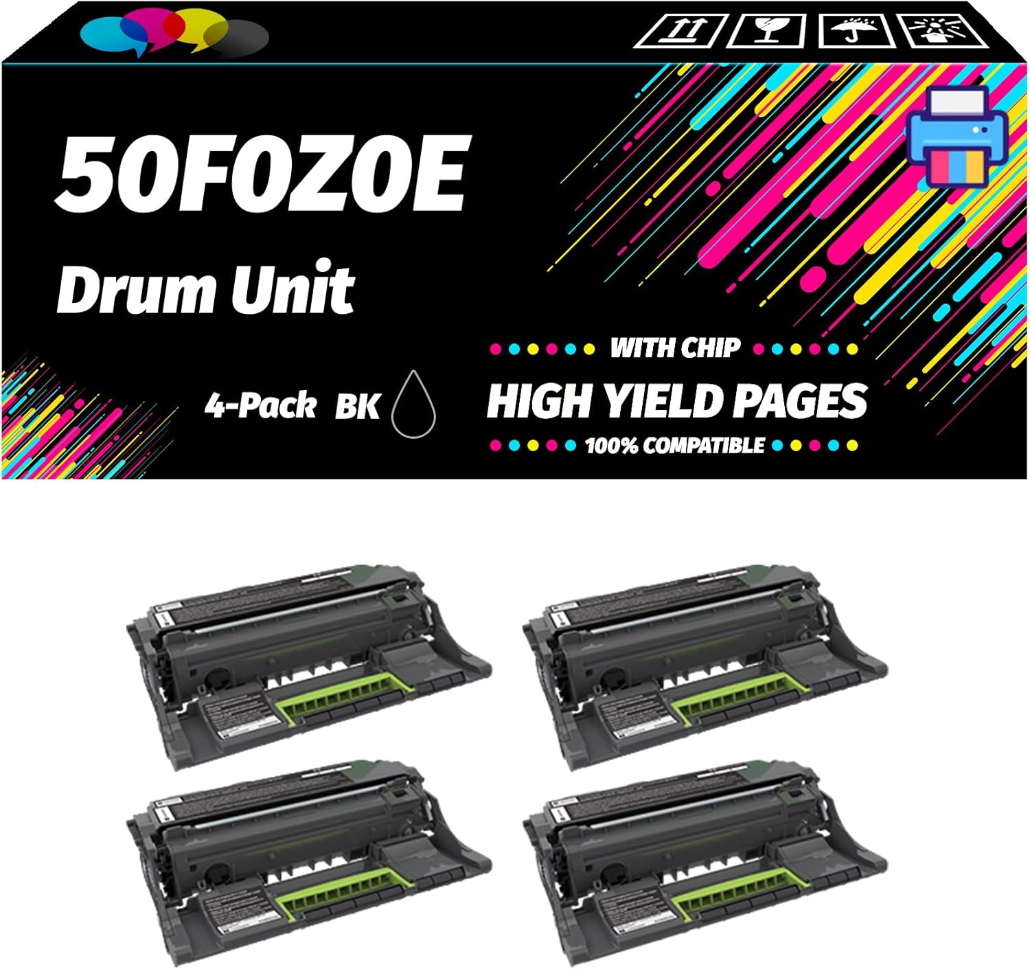 Compatible with Lexmark 50F0Z0E Drum Unit Work for Lexmark MS310d MS310dn MS312dn MS315dn MS410d MS410dn MS415dn Printers, High Yield 70000 Pages, Professional Printing with Chip (4 Pack Black)