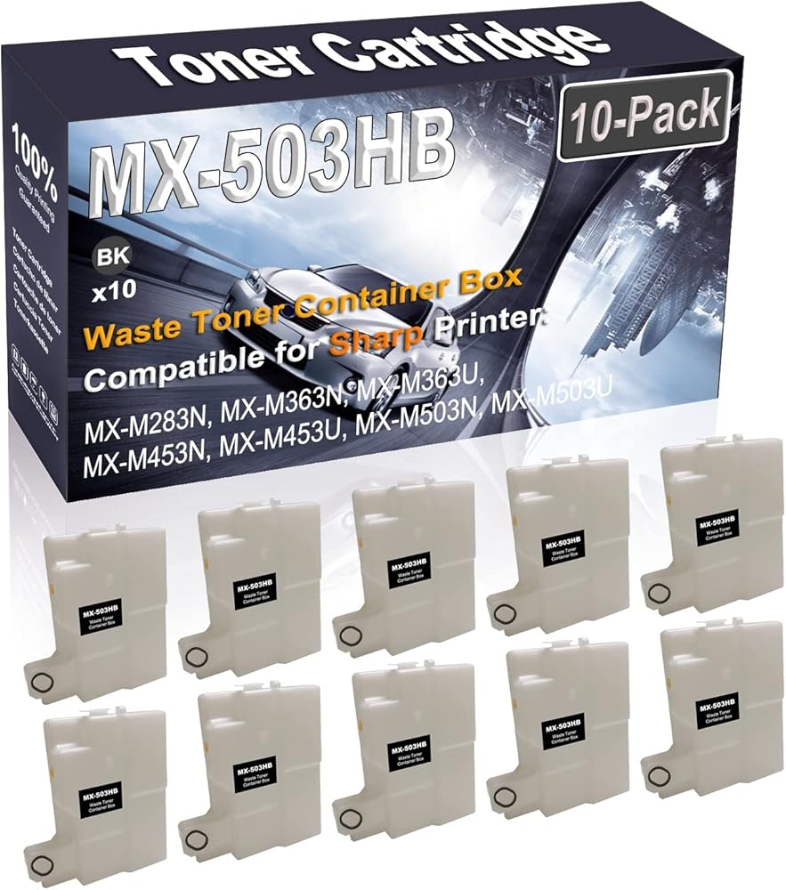 Kolasels 10-Pack (Black) Compatible MX-503HB MX503HB Waste Toner Container Box (High Capacity) fit for Sharp MX-M283N MX-M363N MX-M363U MX-M453N MX-M453U Printer