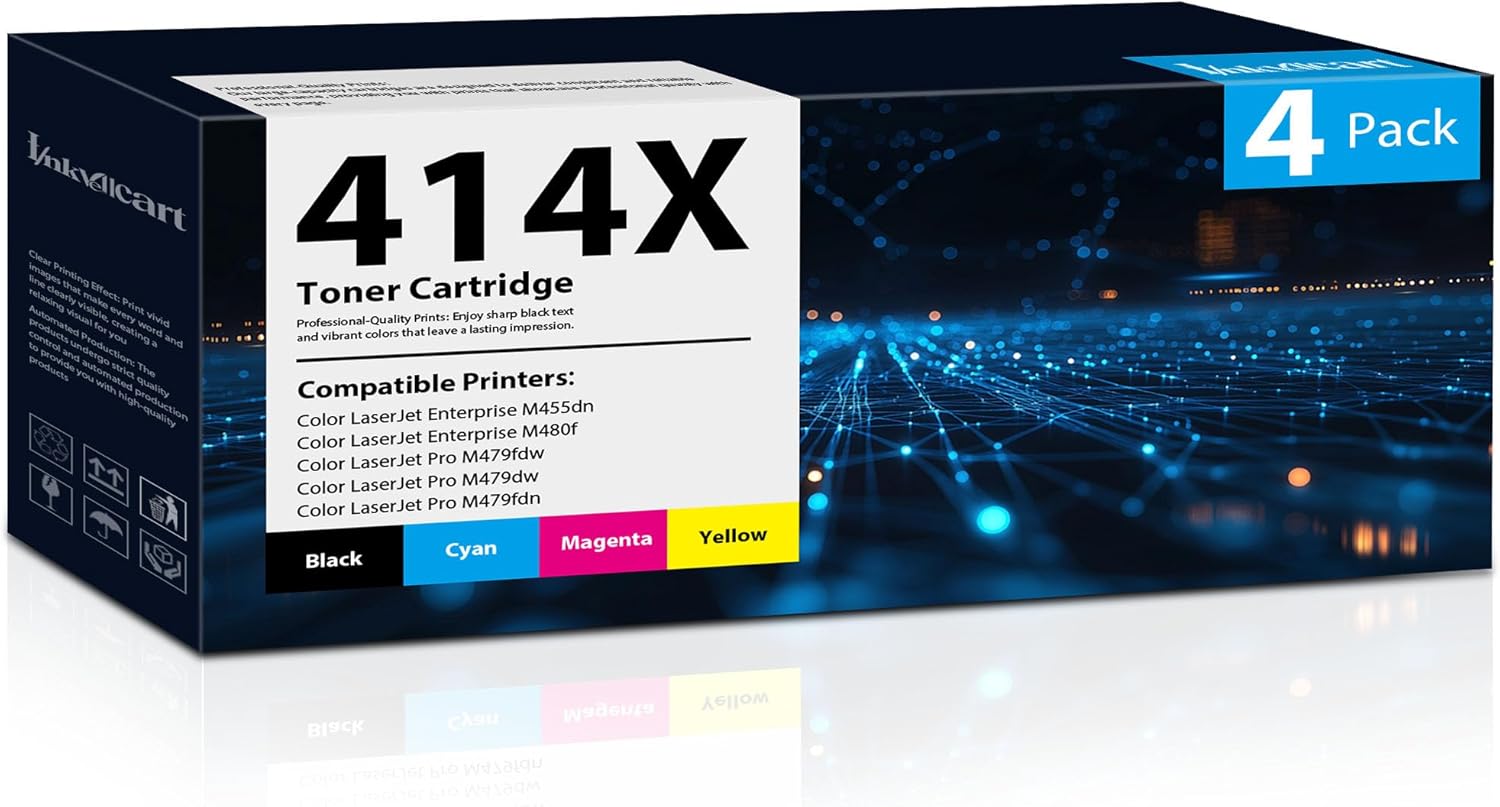 414X 414A High Yield Toner Cartridges 4 Pack M479fdw with Chip - 414X Toner Replacement for HP W2020X W2020A Color Enterprise M455dn M480f Pro M479dw M479fdn Printer Toner (Black Cyan Yellow Magenta)