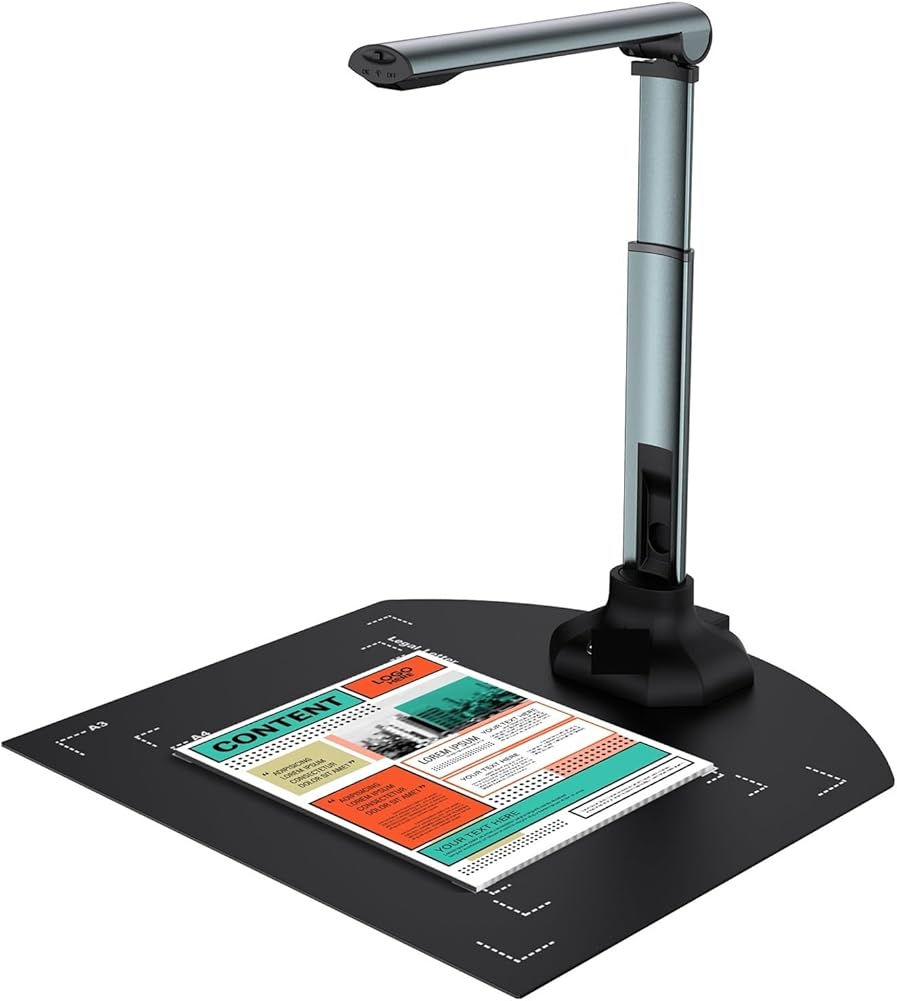 Zocxielr 12MP USB Document Camera for Teachers Laptop A3/A4 Size Portable Book Document Scanner with Extension Stand OCR Zoom Paint Tool