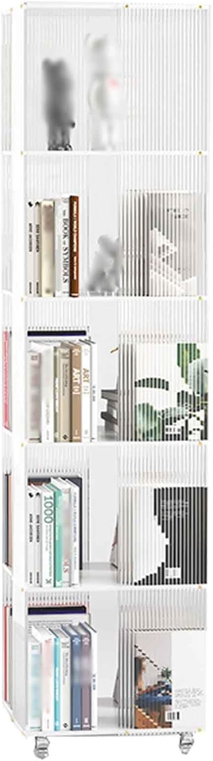 Rotatable Bookshelf Cabinet Modern Light Luxury Home Bookshelf Creative Floor Bookcase Cabinet Living Room Bedroom Office with Universal Wheel (Color : White, Size : 164 * 40cm)