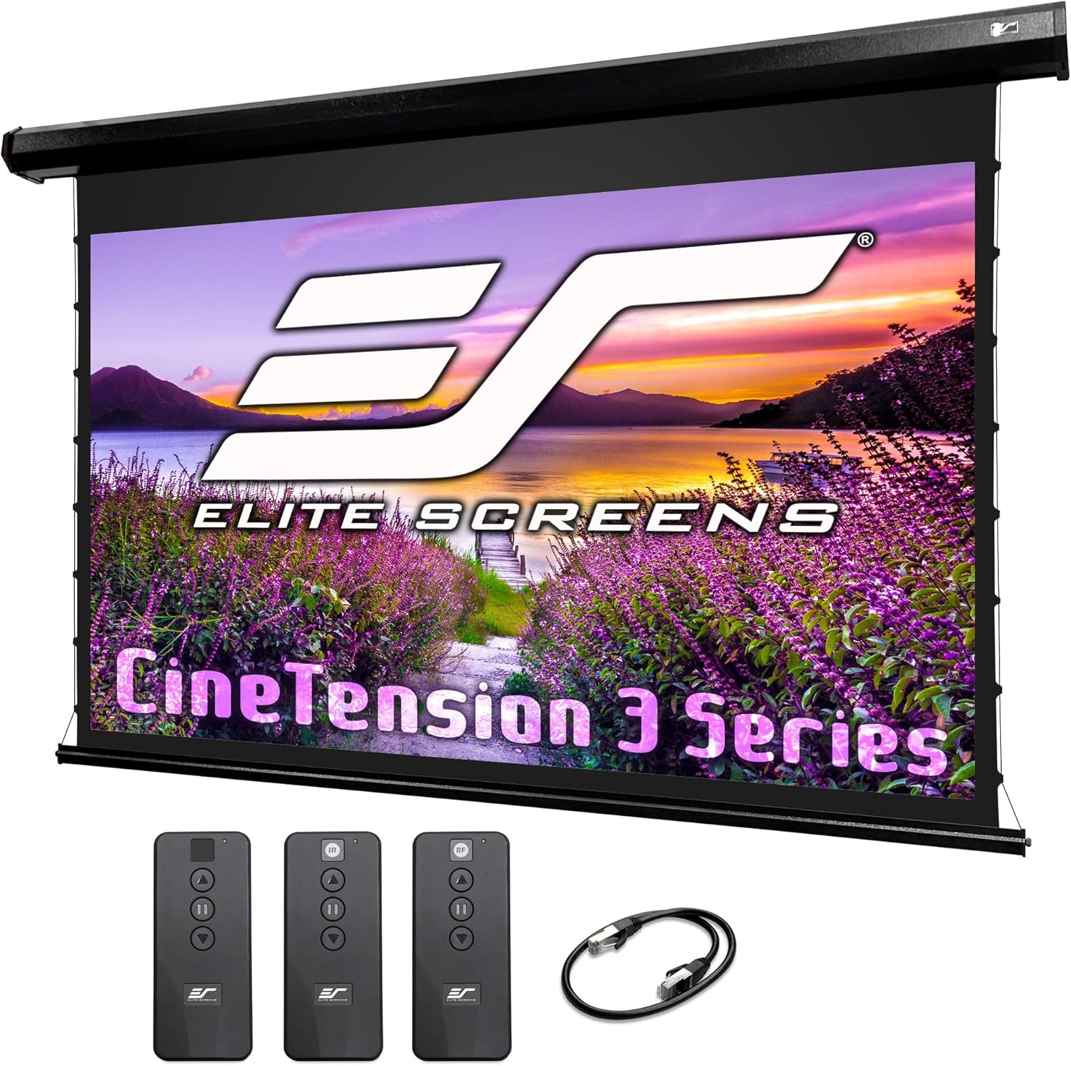 Elite Screens CineTension 3 Projector Screen, 100-inch 16:9, Indoor Electric Motorized ISF Material Tab Tension Home Theater Automatic Front Projection Movie Office Presentations, TE100HW3, Black