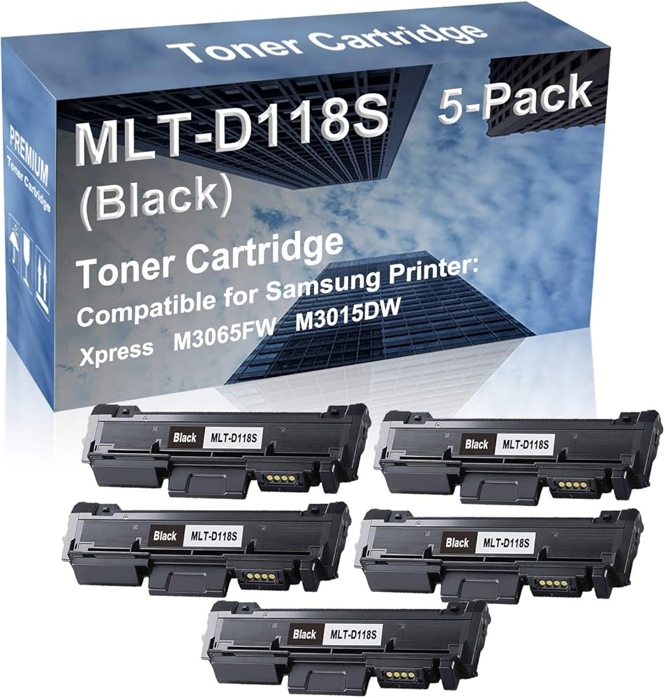 5-Pack Compatible High Capacity M3065FW M3015DW Printer Toner Cartridge Replacement for Samsung MLT-D118S Printer Cartridge (Black)