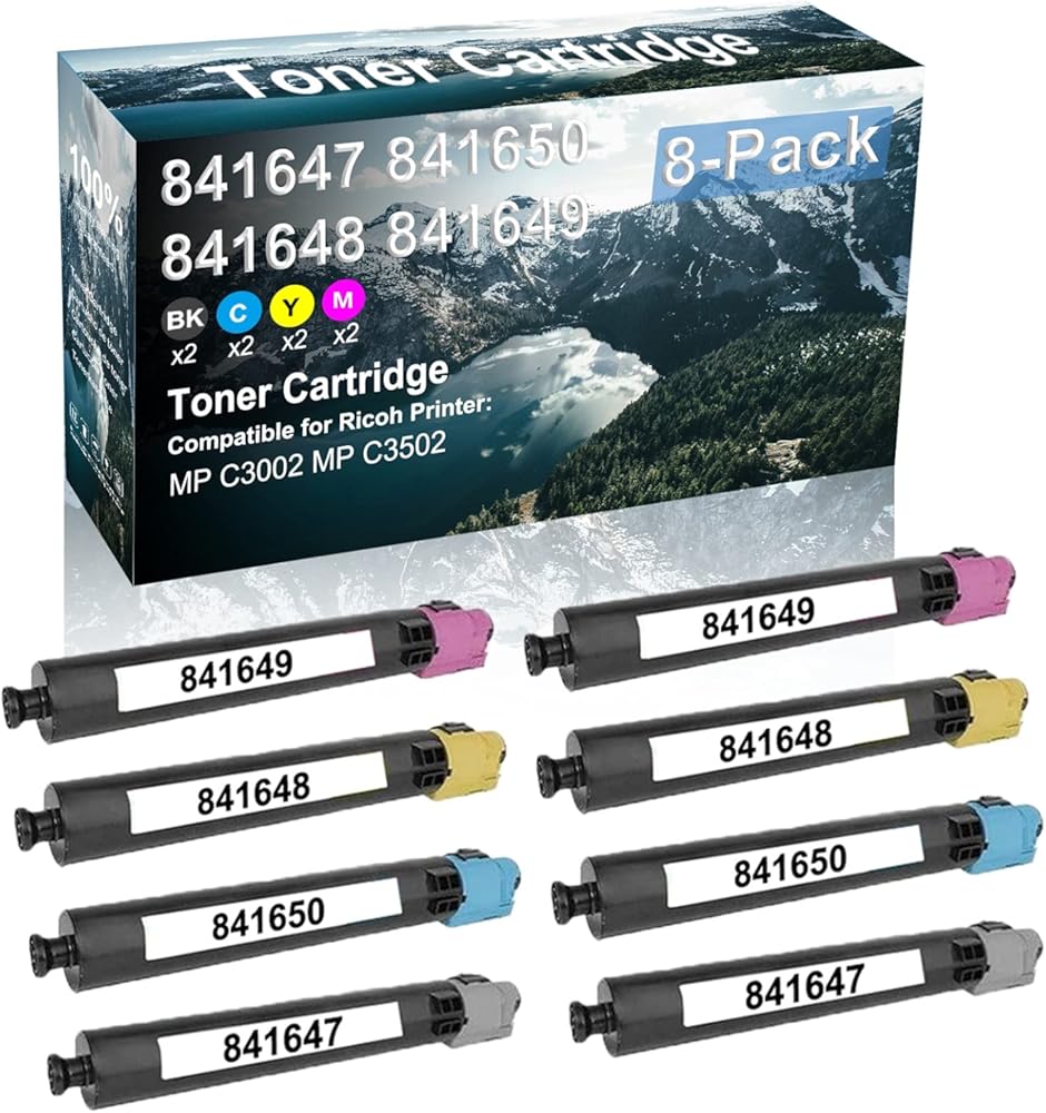 Credibility Store 8 Pack (BK+C+Y+M) Compatible (High Yield) MP C3002 MP C3502 Printer Toner Cartridge Replacement for Ricoh 841647 841650 841648 841649 Toner Cartridge