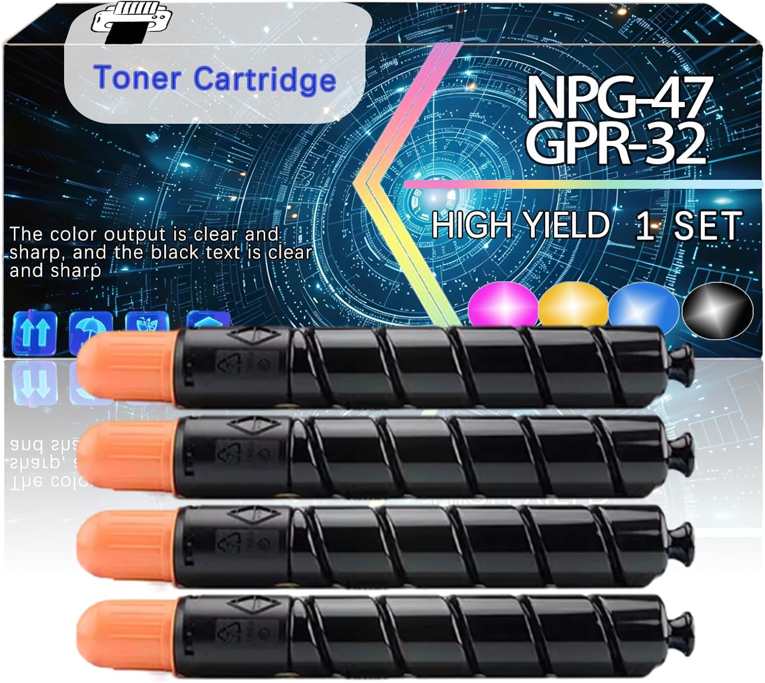 Compatible for Canon NPG-47 GPR-32 C-EXV30 Replacement Toner Cartridge Used with imageRUNNER Advance C9075 PRO C9270 PRO C9280 PRO Printers, High Production Multiple Options (4-Pack BK/C/M/Y)