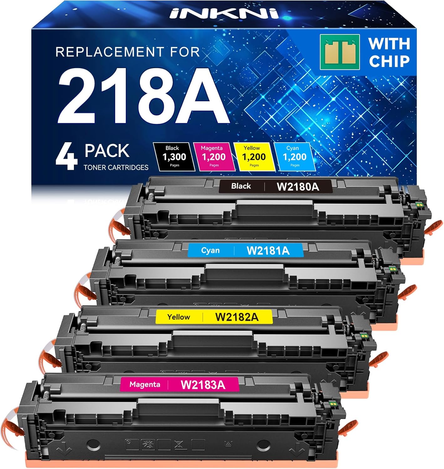 218A Toner Cartridges 4 Pack (with Chip) 3301fdw Replacement for HP 218A 218X Work for HP Color LaserJet Pro MFP 3301fdw 3201dw 3301sdw 3301cdw Printer High Yield Ink W2180A W2180X (4 Pack, B/C/Y/M)