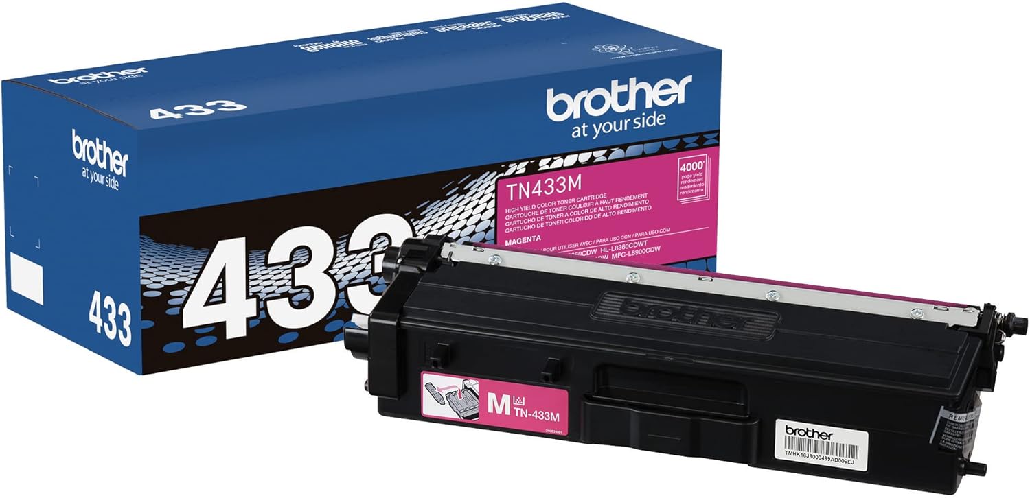 Brother Genuine High Yield Toner Cartridge, TN433M, Replacement Magenta Toner, Page Yield Up To 4,000 Pages, Amazon Dash Replenishment Cartridge, TN433