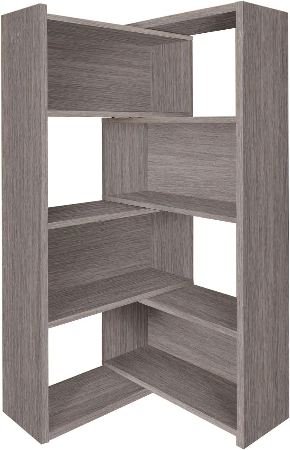 AKFJOSGE Expandable 3-in-1 Convertible Bookcase with Adjustable Width, Corner & Straight Shelf Design, 4-Tier Modern Storage Organizer, Space-Saving Wooden Bookshelf