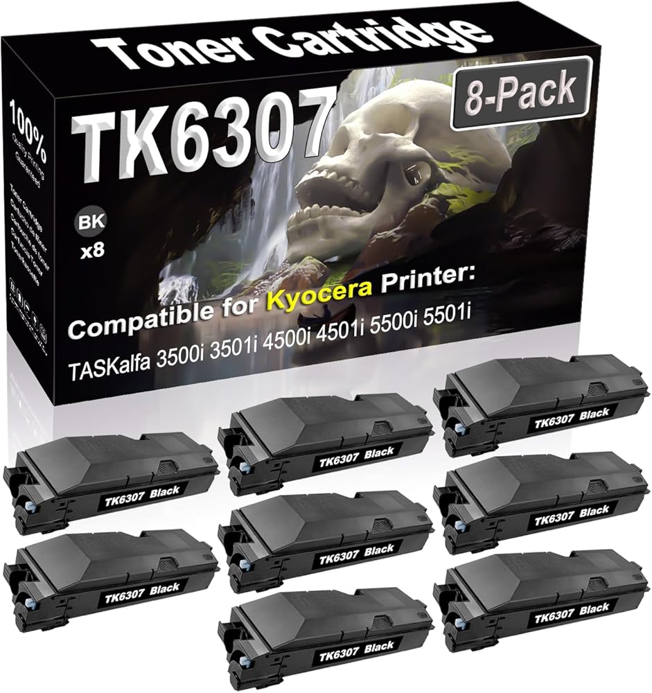 SINIYA 8-Pack (Black) Compatible TASKalfa 3500i 3501i 4500i 4501i 5500i 5501i Laser Printer Cartridge (High Capacity) Replacement for Kyocera TK6307 TK-6307 TK-6307K 1T02LH0US0 Printer Cartridge