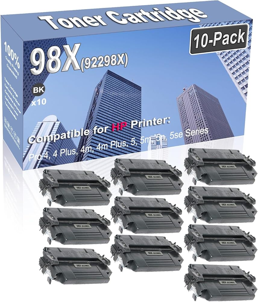 10-Pack Compatible High Capacity 98X (92298X) Printer Cartridge use for HP Pro 4 4 Plus 4m 4m Plus 5 5m 5n 5se Toner Cartridge (Black)