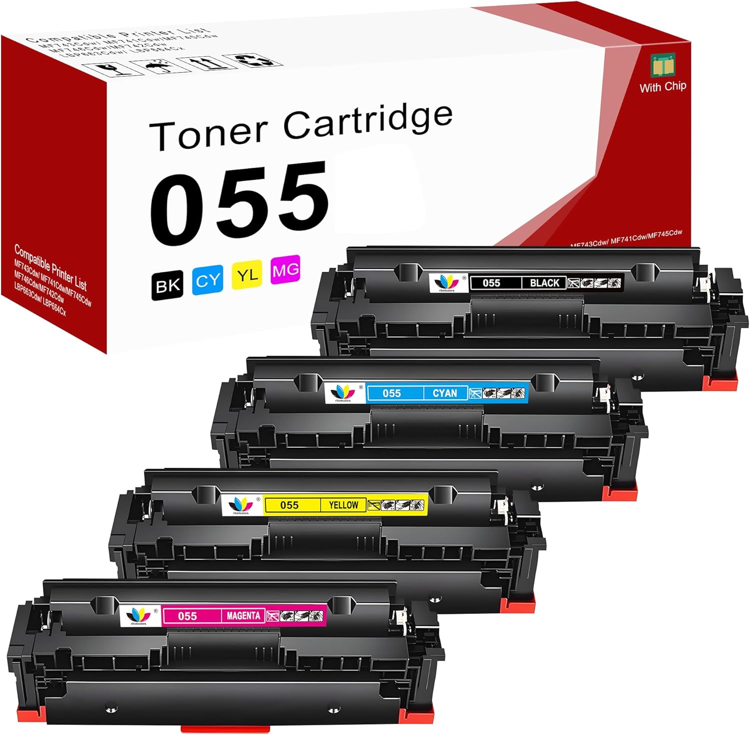 055 Toner Cartridge 4-Pack Replacement for Canon 055H 055 Toner Cartridges Compatible with Canon imageCLASS MF743Cdw MF741Cdw MF746Cdw MF745Cdw LBP663Cdw LBP664Cx Printers.