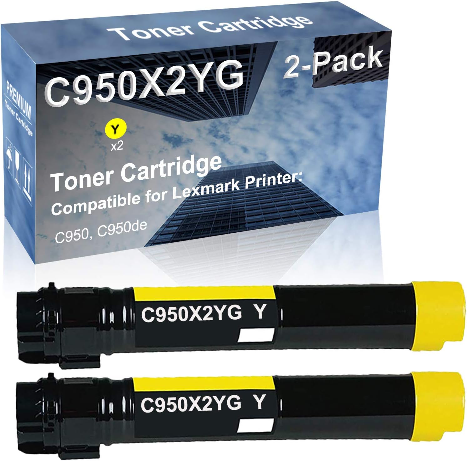 2-Pack (Yellow) Compatible C950, C950de Printer Toner Cartridge High Capacity Replacement for C950X2YG Toner Cartridge