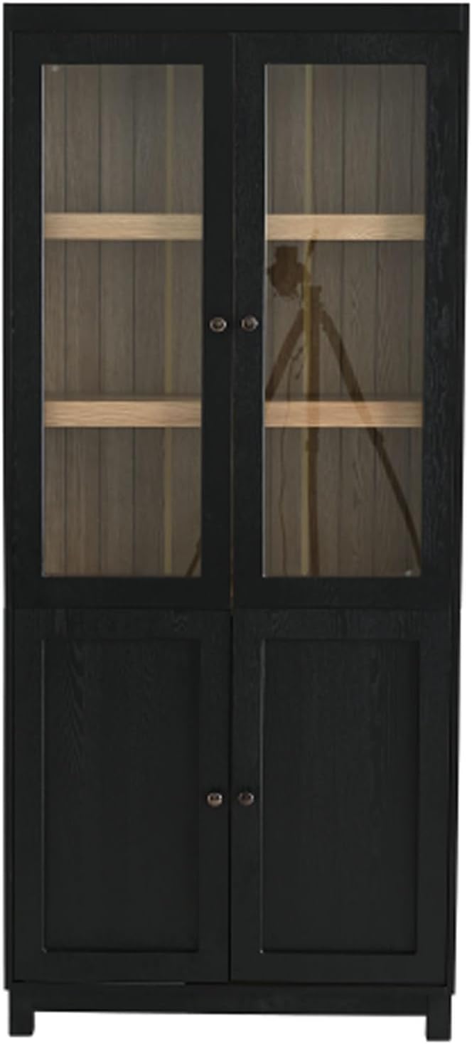 LEJUNMEISS Pantry Cabinet Wood Grain Display Bookcase Storage Glass Doors Adjustable Shelves Modern Bookshelf Curio Cabinet for Hallways Office