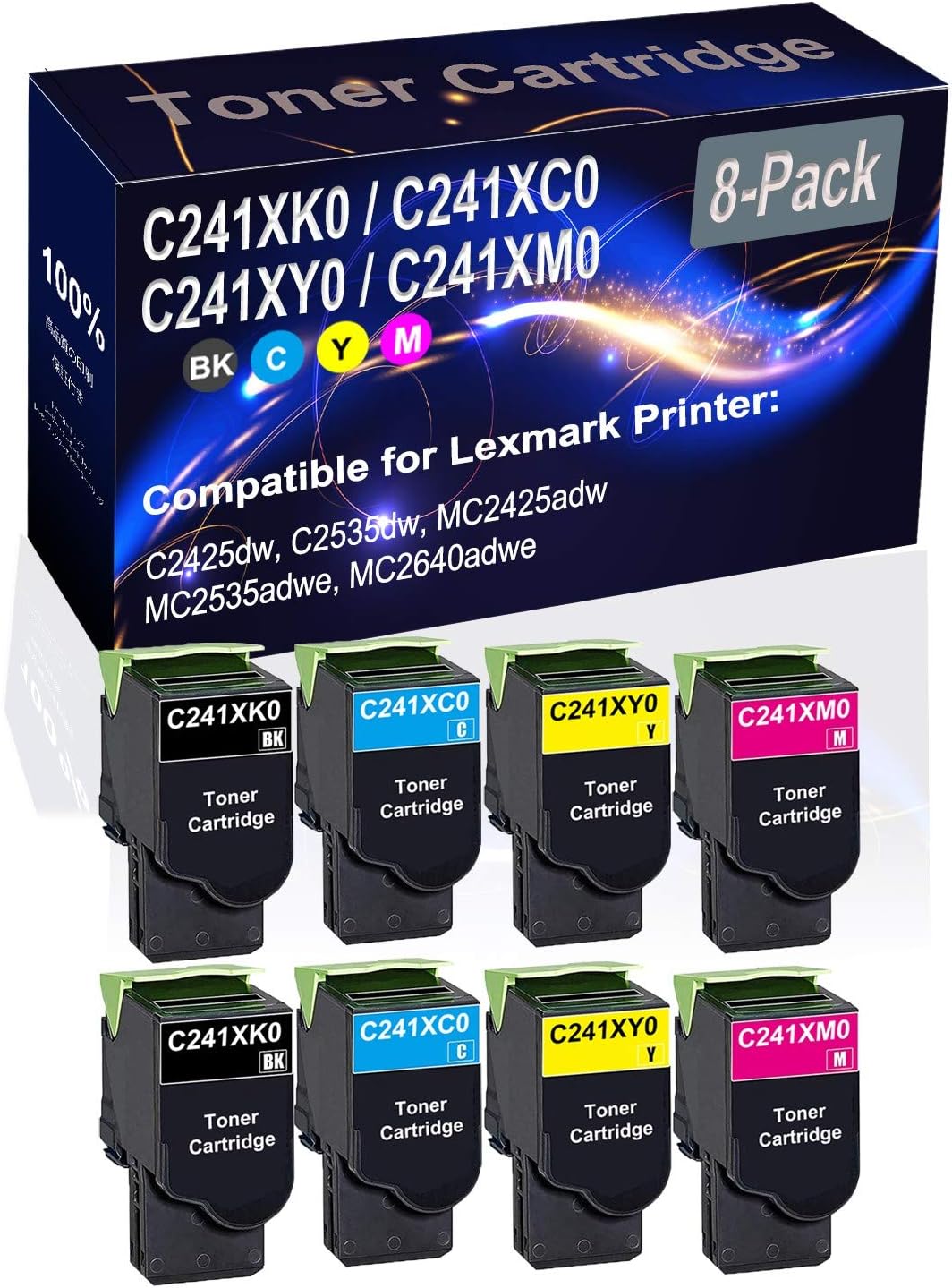 Kolasels 8-Pack (2BK+2C+2Y+2M) Compatible High Yield C241XK0 C241XC0 C241XY0 C241XM0 Printer Toner Cartridge use for C2425dw C2535dw MC2425adw Printers