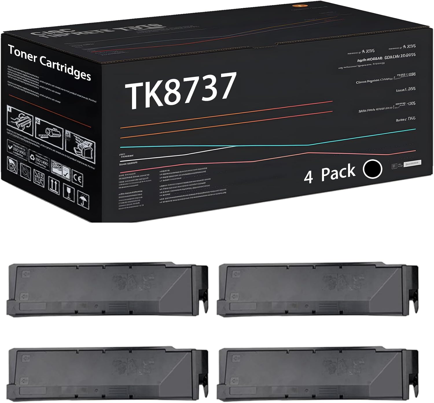 UVUMB TK8737 Toner Cartridges Compatible for Kyocera TASKalfa 7052ci 7353ci 8052ci 8353ci Printers, with Chip, High Yield 95000 Pages, High-Definition Printing (4 Pack Black)