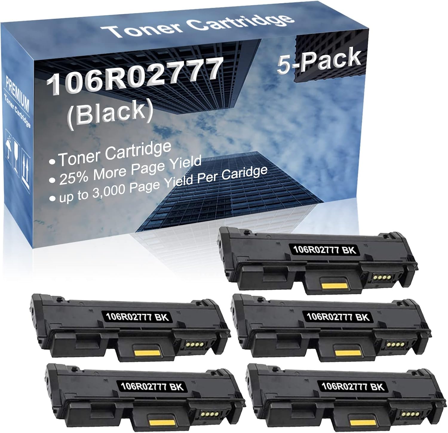 5-Pack Compatible High Yield 3215 3215NI Printer Cartridge Replacement for 106R02777 106R02775 Toner Cartridge (Black)