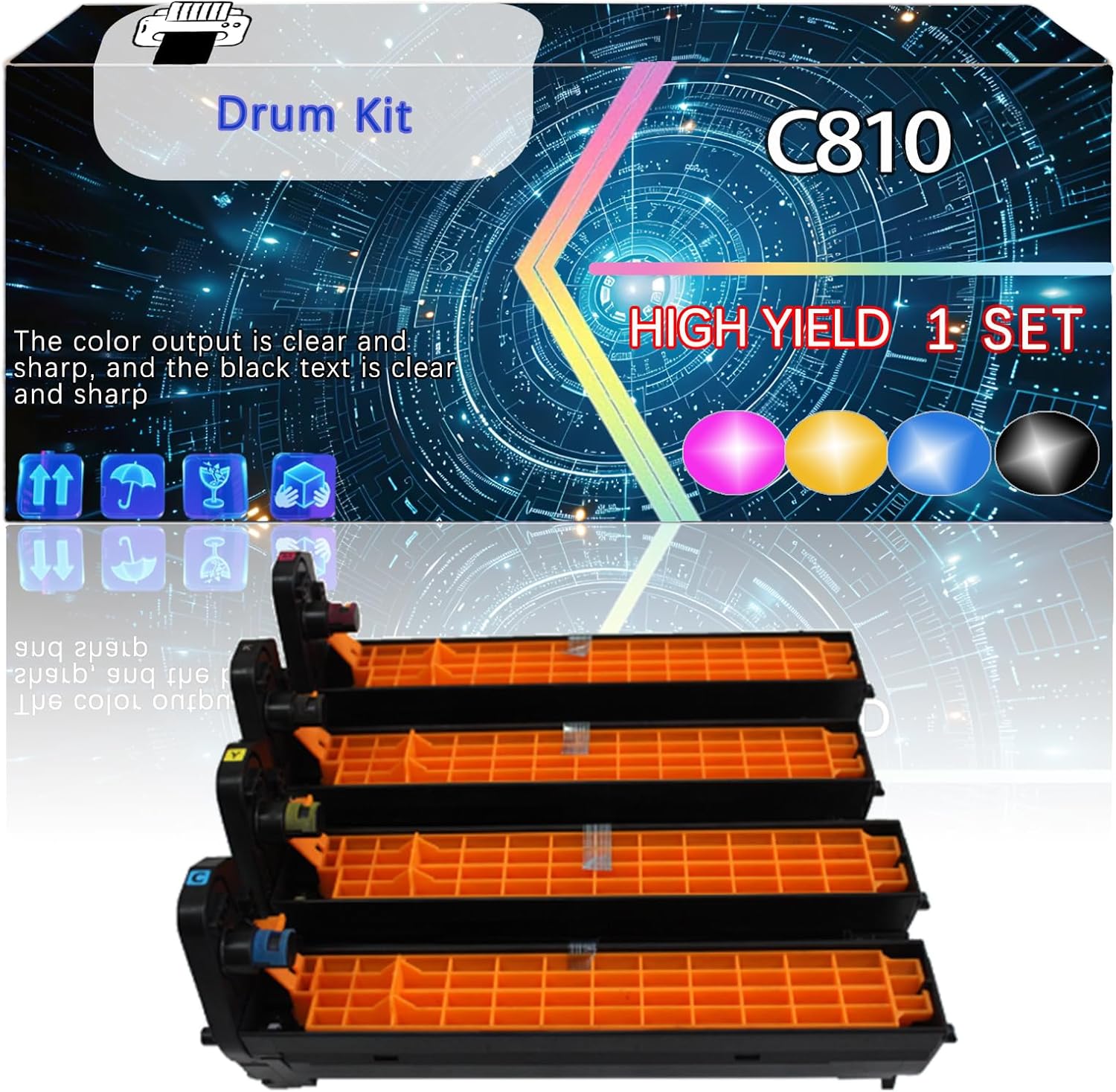 CEECN C810 Compatible for Okidata OKI C860dn C821dn MC851 MC851cdtn MC851cdxn MC851dn Printers, Replacement Drum Kit High Yield Printer Accessories (4-Pack BK/C/M/Y)