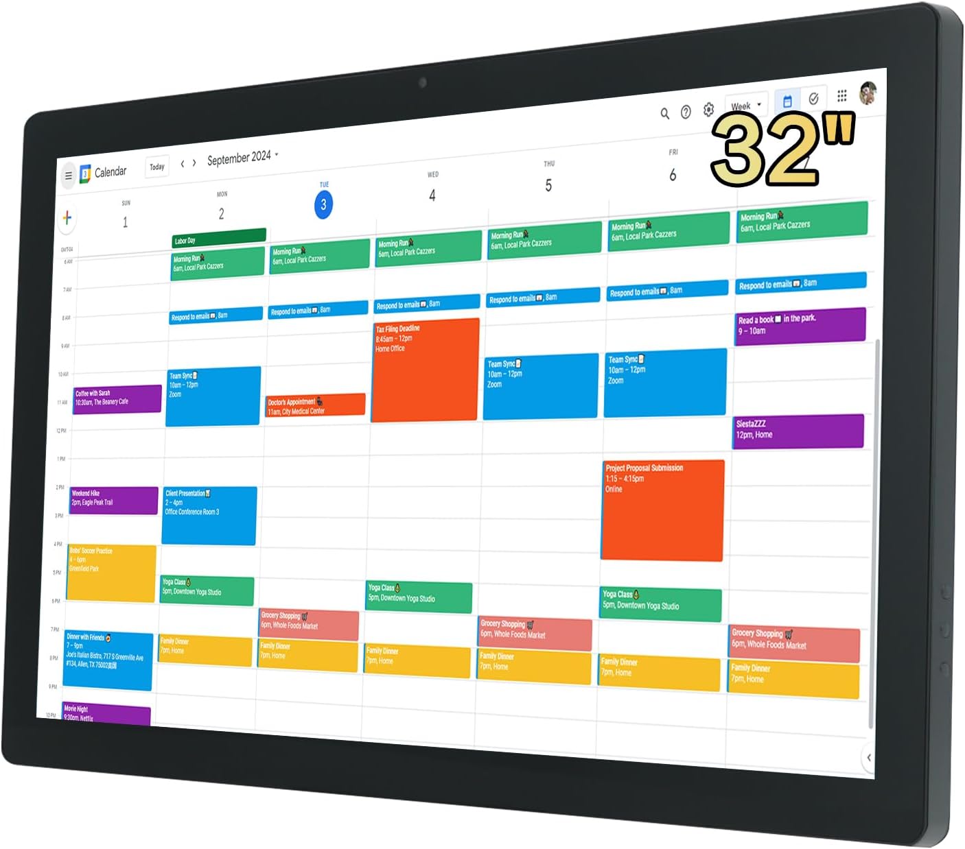 WOGO 32 inch Digital Calendar & Chore Chart, Touchscreen Interactive Monitor for Family Schedules, Built in Speakers and Camera, Electronic Calendar Include Wall Mount & Desk Stand