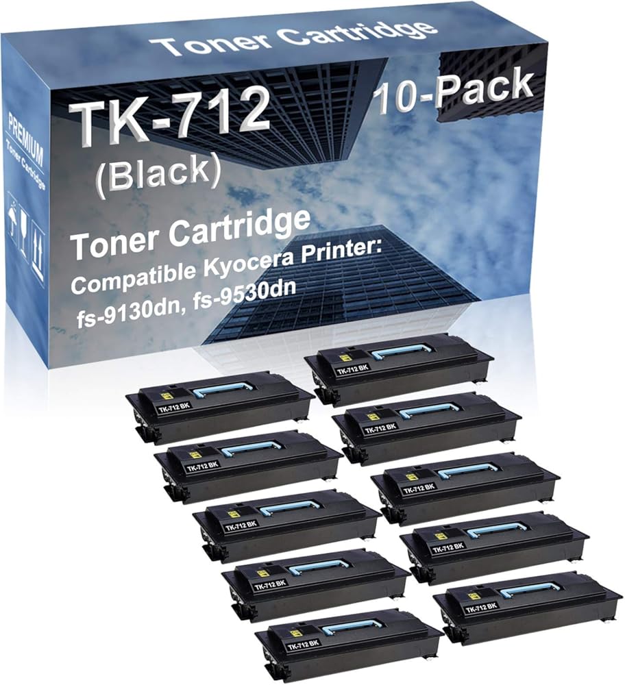 10-Pack Compatible High Capacity TK712 (TK-712) Printer Cartridge use for Kyocera fs-9130dn, fs-9530dn Printer (Black)
