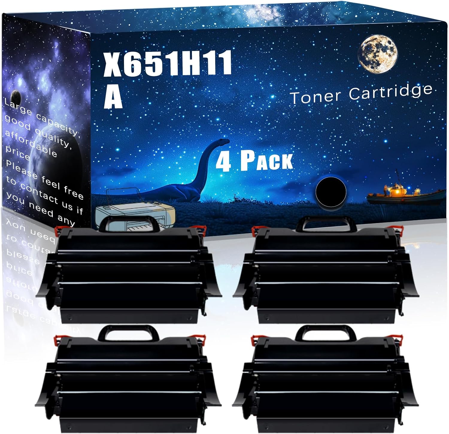 X651H11A Compatible Toner Cartridge Replacement for Lexmark High Yield Compatible X651de X654de X658de Printers, Meet Printing Needs (4 Pack Black)