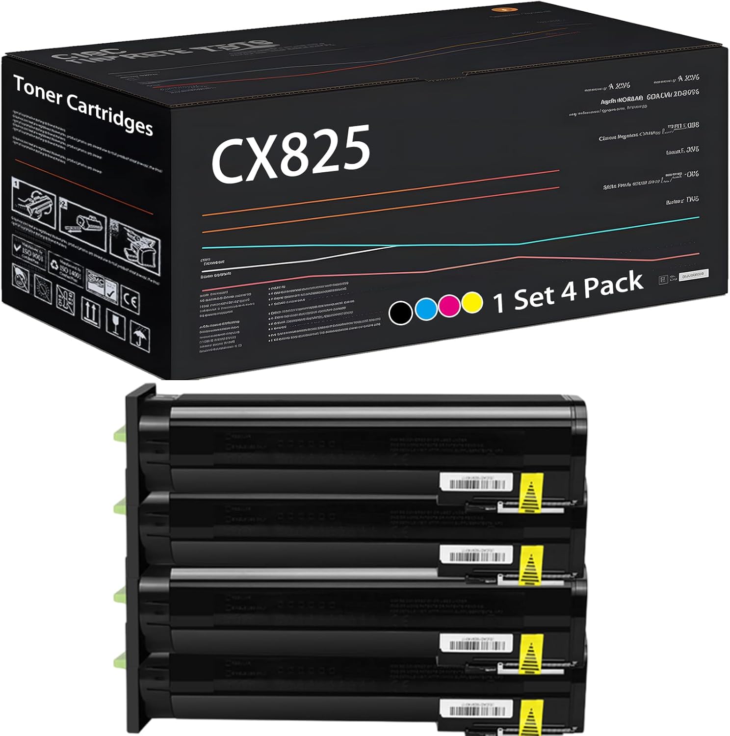 Compatible with Lexmark CX825 Toner Cartridges Work for Lexmark CX825de CX825dte CX825dtfe CX860dte CX860de Printers, with Chip, High Yield 43000 Pages, High-Definition Printing (4-Pack BK/C/M/Y)