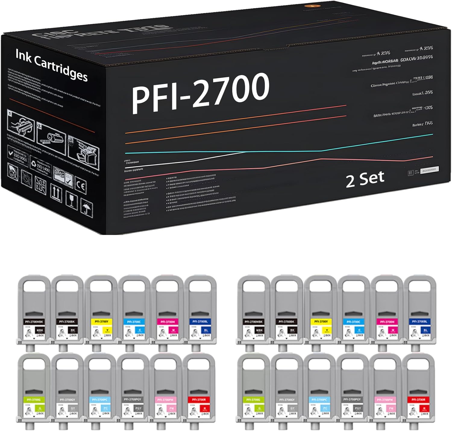 UVUMB Compatible with Canon PFI-2700 PFI-3700 Ink Cartridges Work for Canon imagePROGRAF GP-2000 GP-4000 GP-4600S Printers (2 Set)