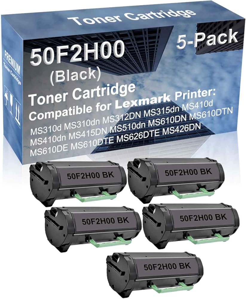 5-Pack Compatible High Capacity MS610DTN MS610DE MS610DTE MS626DTE MS426DN Printer Toner Cartridge Replacement for 50F2H00 Printer Cartridge (Black)