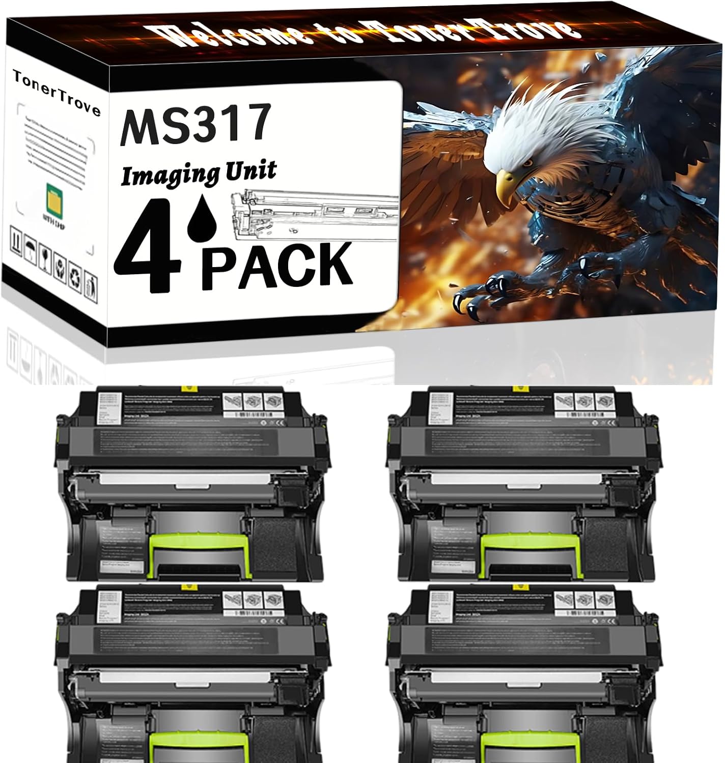 MS317 Imaging Unit Compatible for Lexmark MS317DN MS417DN MS517DN MS617DN MX317DN MX417DE MX517DE MX617DE Printers, Office Printing is Easy Clear Smooth (4 Pack Black)
