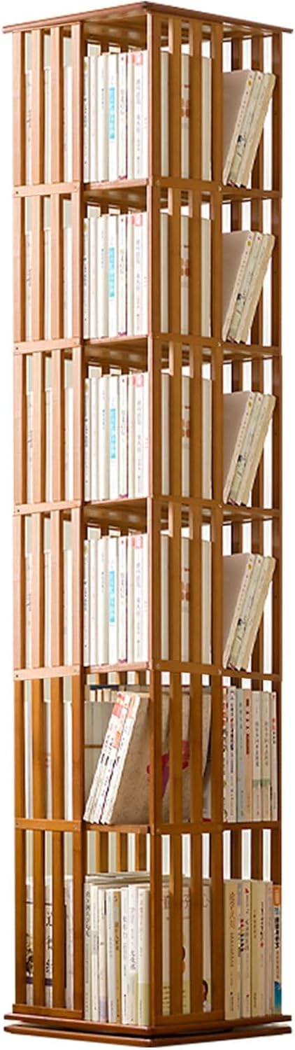 360°Bamboo Rotating Bookcase Home Kids Learning Organizer Bookcase Polished Smooth Safe and Environmentally Friendly Suitable for Living Room Bedroom Office Study Classroom etc (Color : Walnut Colore