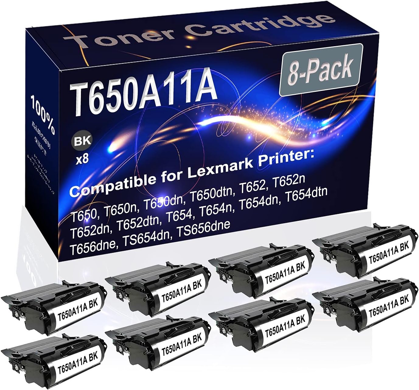 Kolasels 8-Pack (Black) Compatible T650A11A Printer Toner Cartridge (High Capacity) fit for T650 T650n T650dn T650dtn T652 T652n Printer